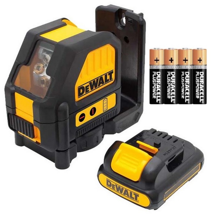 DCE088LR DeWALT ČERVENÝ křížový laser s adaptérem na připojení 4 x AA baterie přes systém XR