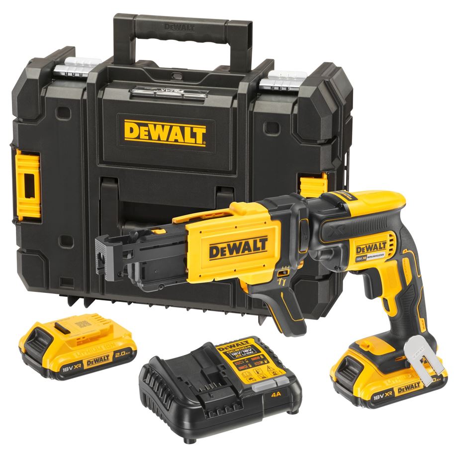 DCF620D2K DEWALT 18VOLT AKU BEZUHLÍKOVÝ ŠROUBOVÁK NA SÁDROKARTON, S PODAVAČEM VRUTŮ, 2 X 2,0Ah AKU XR LI-ION, NABÍJEČKA, KUFR T-STAK
