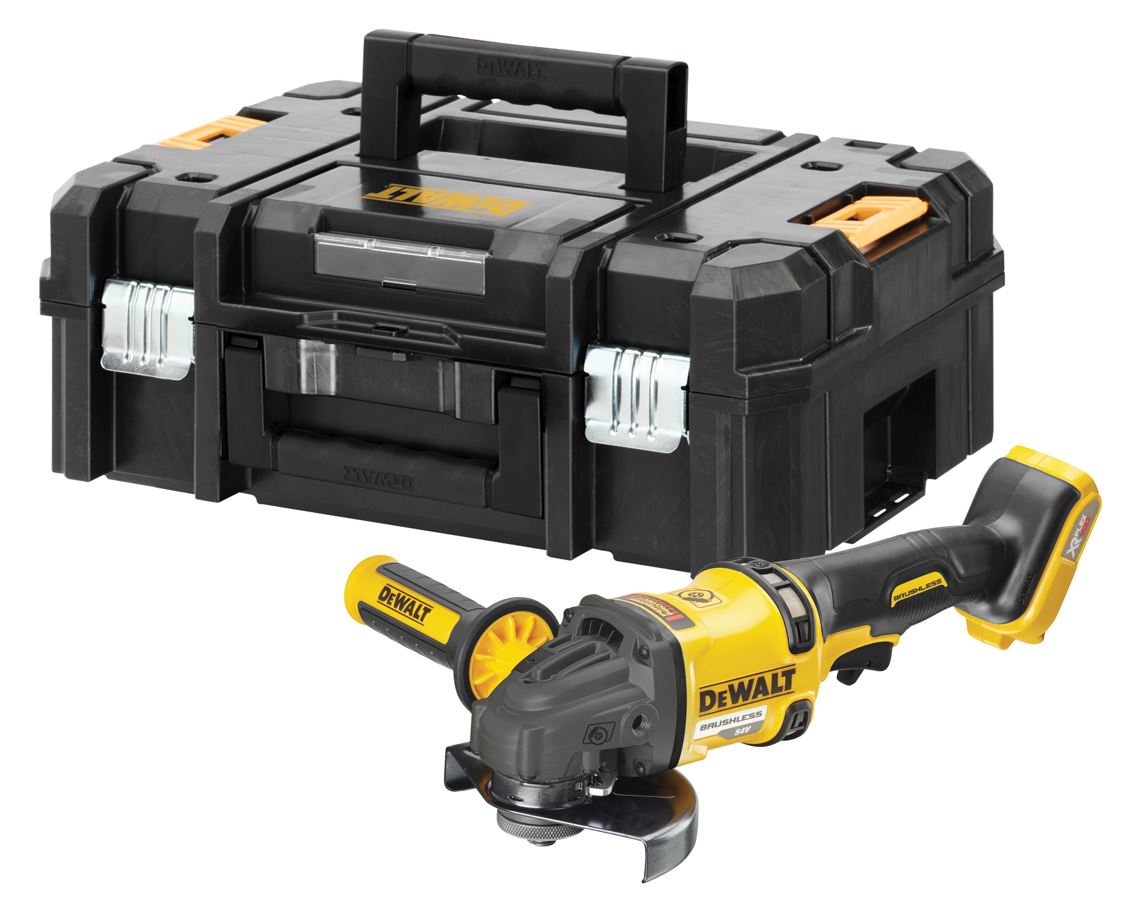 DCG418NT DeWALT 54 V XR FLEXVOLT AKU BEZUHLÍKOVÁ ÚHLOVÁ BRUSKA 125MM, 2300W, BEZ BATERIE A NABÍJEČKY, KUFR T-STAK