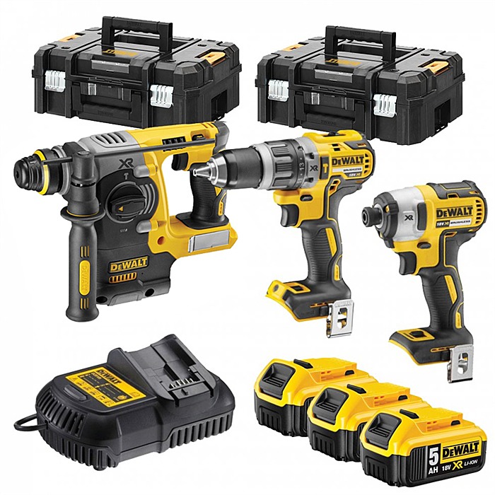 DCK368P3T DEWALT 18VOLT KOMBO SADA 3KS AKU NÁŘADÍ, KOMBI KLADIVO SDS-PLUS, PŘÍKLEPOVÁ VRTAČKA/ŠROUBOVÁK, RÁZOVÝ UTAHOVÁK 1/4