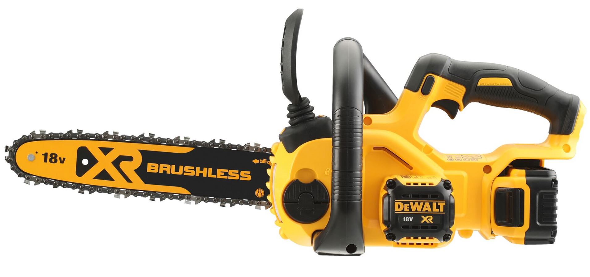 DCM565P1 DEWALT AKU 18VOLT ŘETĚZOVÁ PILA. 30CM LIŠTA OREGON, 1X 5,0Ah BATERIE XR LI-ION, NABÍJEČKA, ULOŽENO V KART. KRABICI