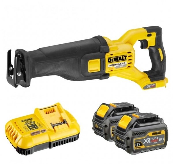 DCS388T2 DeWALT 54VOLT FLEXVOLT AKU MEČOVÁ PILA, 2 X 6,0Ah AKU XR LI-ION 54/18VOLT, NABÍJEČKA, KUFR STANDARD