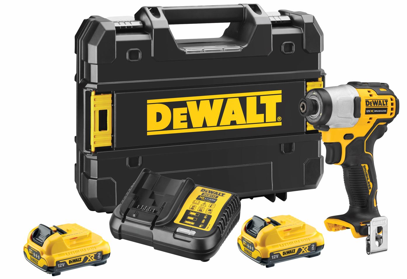 DCF801D2 DEWALT 12V BEZUHLÍKOVÝ RÁZOVÝ UTAHOVÁK, 2 X 2,0 AH BATERIE, NABÍJEČKA, KUFR T-STAK