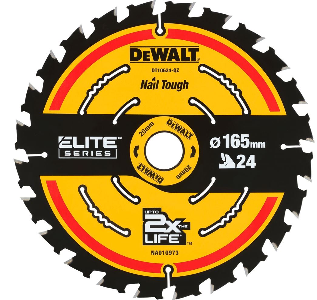 DT10624 DEWALT PILOVÝ KOTOUČ 165 X 20MM, 24 ZUBŮ, ATB +20°, UNIVERZÁLNÍ ŘEZ