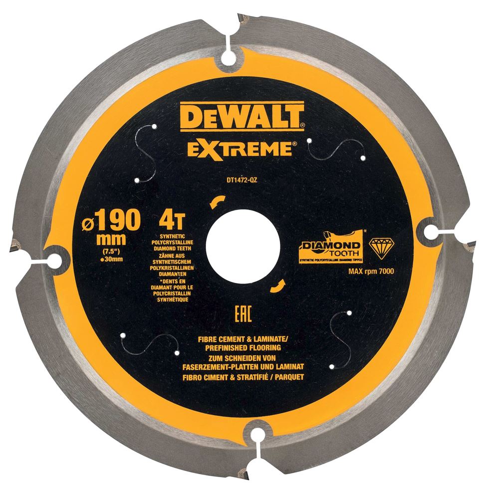DT1472 DEWALT PILOVÝ KOTOUČ NA CEMENTOVLAKNITÉ DESKY A LAMINÁT, 190 X 30, 4 ZUBY, 12°