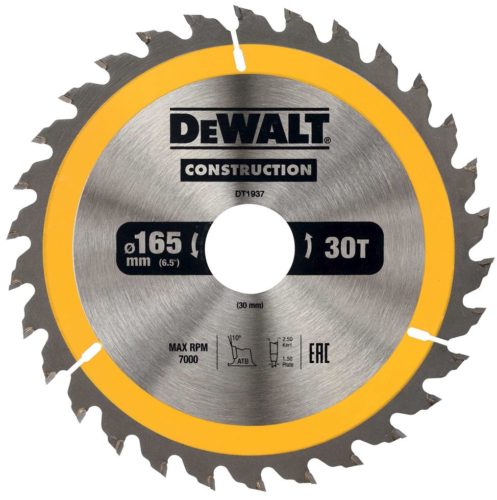 DT1937 DEWALT PILOVÝ KOTOUČE EXTREME PRO AKU KOTOUČOVÉ PILY 165 x 30mm, 30zubů, ATB 10°, univerzální řez
