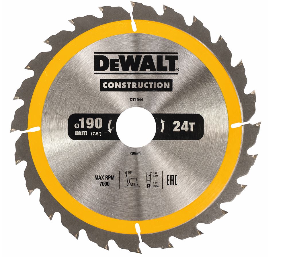 DT1944 DeWALT Pilový kotouč pro kot. pily 190x30mm, 24 zub. ATB 20°, rychlý podélný řez, šířka 1,7mm