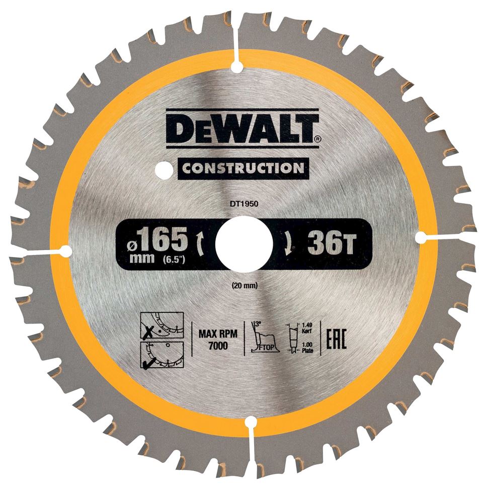 DT1950 DEWALT PILOVÝ KOTOUČ 165 x 20 mm, 40 zubů, FTOP 3°, šířka kotouče 1 mm - AKU pily