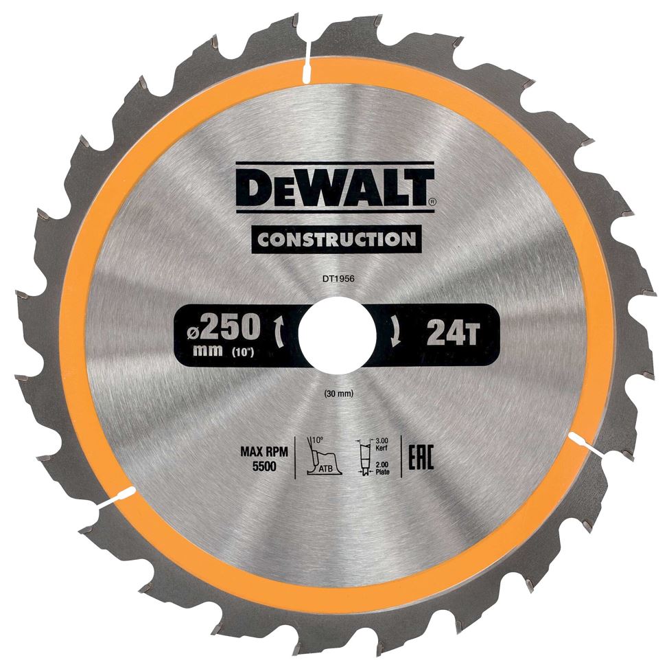 DT1956 DeWALT Pilový kotouč 250x30mm, 24zubů, ATB 10°, rychlý, podélný řez