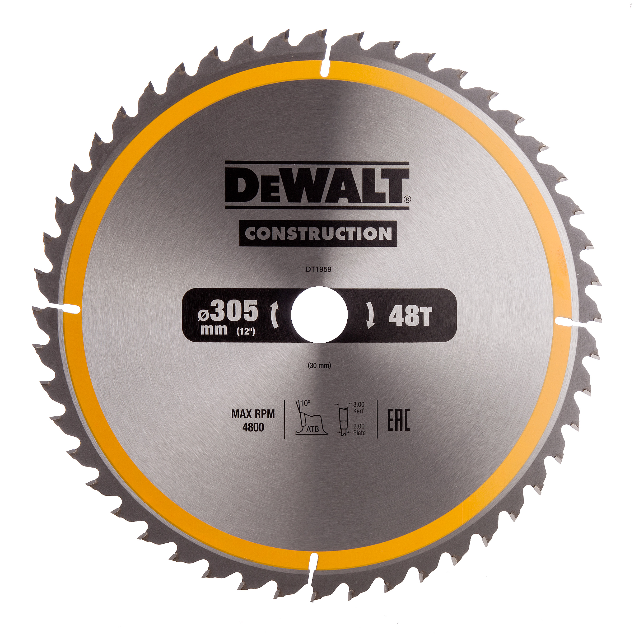 DT1959 DEWALT PILOVÝ KOTOUČ 305x30MM, 48ZUBŮ, ÚHEL BROUŠENÍ ZUBU ATB +10°
