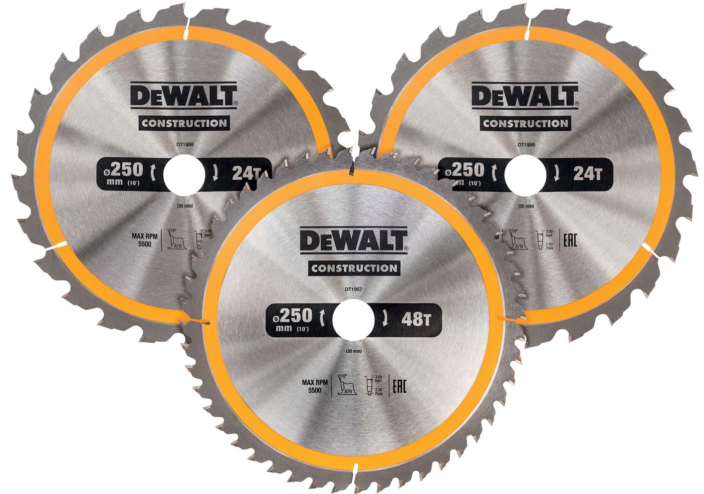 DT1963 DEWALT SADA 3KS PILOVÝCH KOTOUČŮ 250mm X 30mm