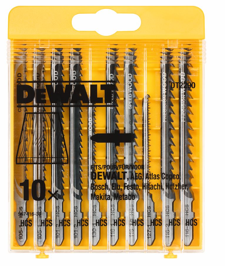 DT2290 DeWALT 10-ti dílná sada pilových plátků na dřevo pro přímočaré pily