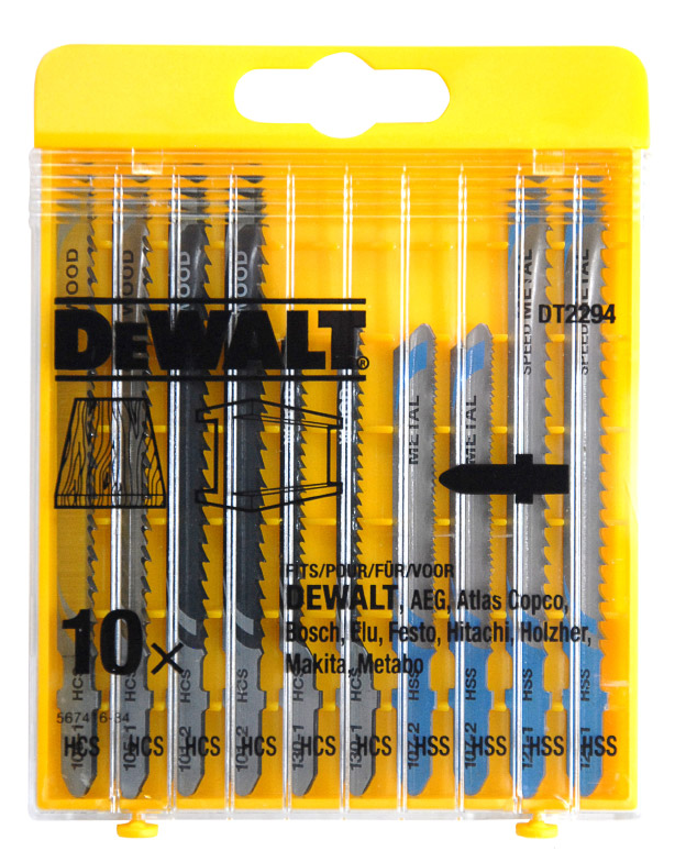 DT2294 DeWALT 10-ti dílná sada pilových plátků mix na dřevo a kov pro přímočaré pily