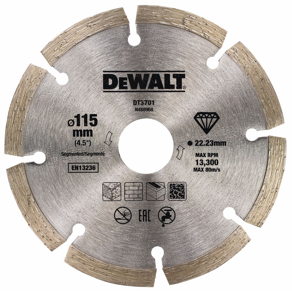 DT3701 DEWALT DIAMANTOVÝ KOTOUČ 115 X 22,22MM PRO SUCHÉ ŘEZÁNÍ BEZONU A CIHEL