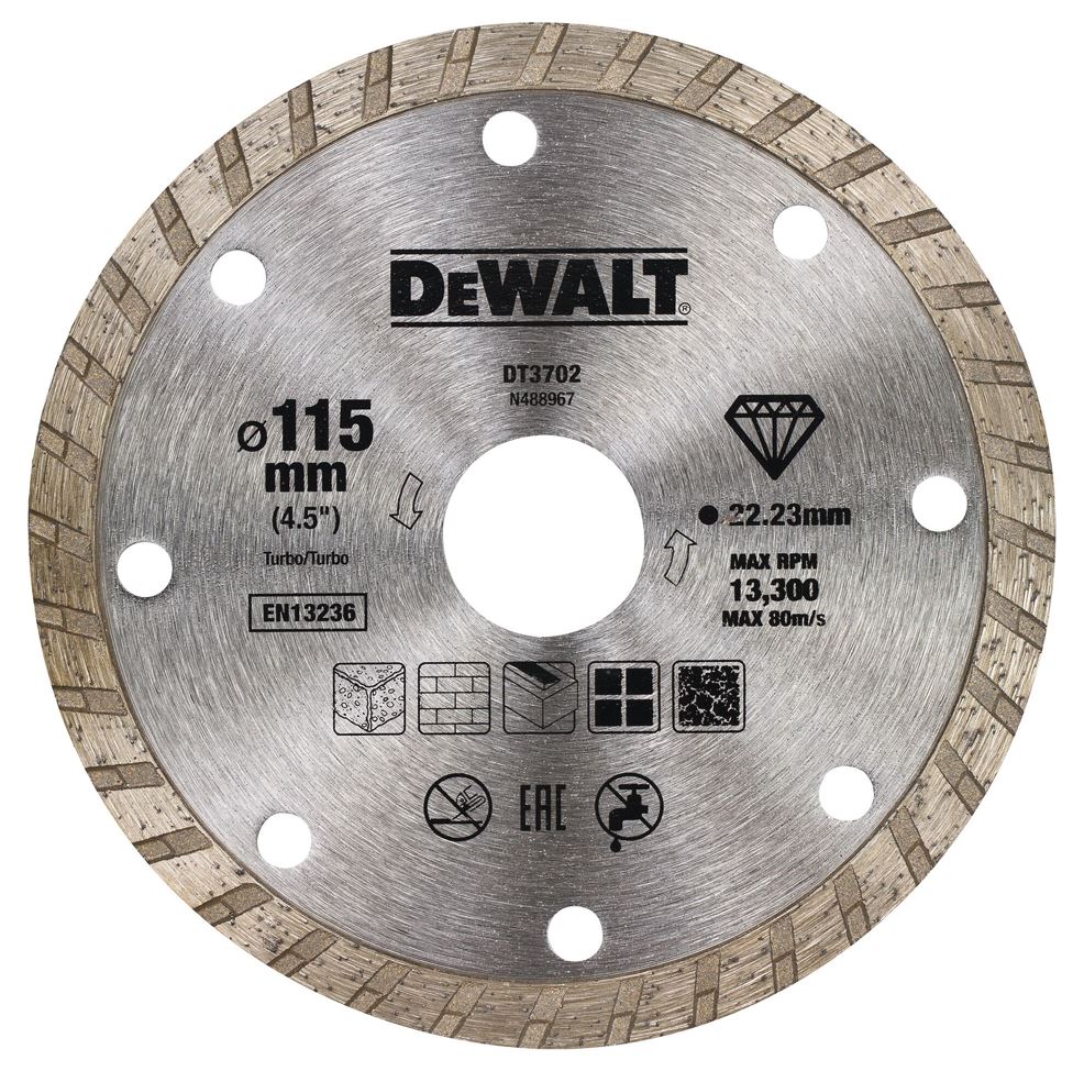 DT3702 DeWALT Diamantový kotouč turbo pro suché řezání ze slinutých karbidů 115x22,2mm