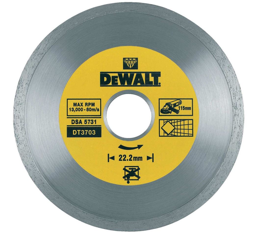 DT3703 DeWALT Diamantový kotouč se spojitým obvodem ze slinutých karbidů 115x22,2mm