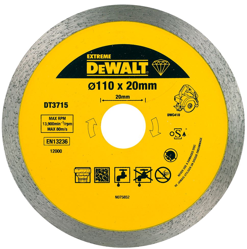 DT3715 DEWALT DIAMANTOVÝ KOTOUČ 110 X 20MM NA ŘEZÁNÍ MRAMORU, PORCELÁNU A ŽULY