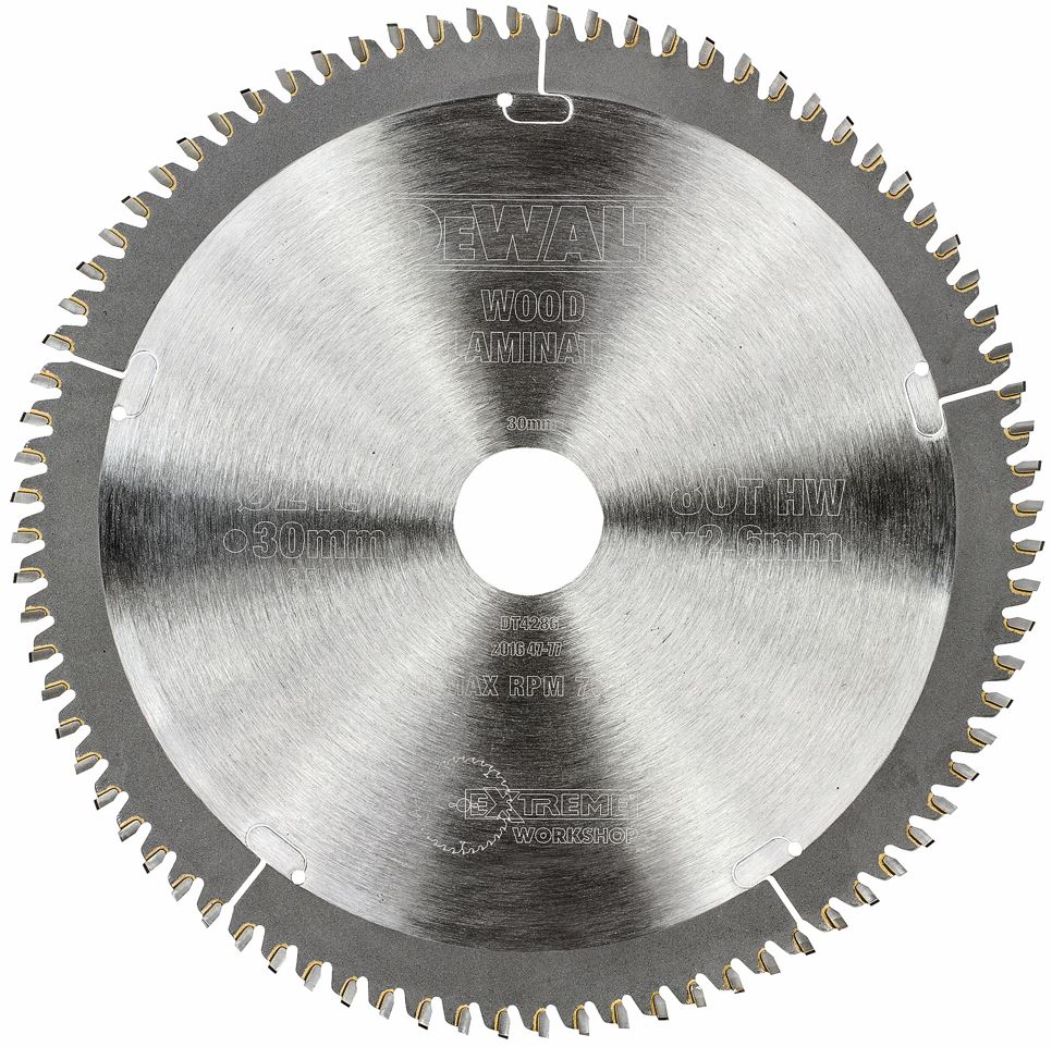 DT4286 Pilový kotouč DeWALT 216x30mm, 80zubů, TCG -5° na dýhu, laminát a hliník