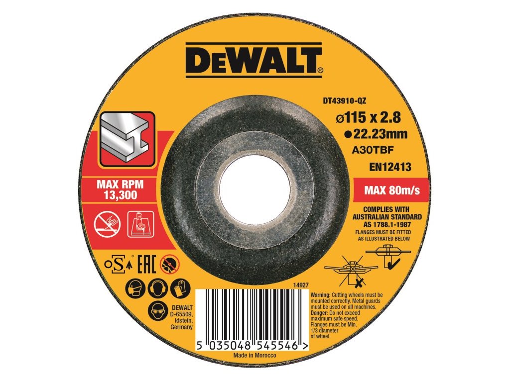 DT43910 DEWALT KOTOUČ PRO ŘEZÁNÍ KOVŮ - VYPOUKLÝ 115 X 22,2 X 3,0MM
