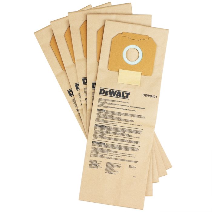 DWV9401 DEWALT 5KS NÁHRADNÍCH PAPÍROVÝCH PRACHOVÝCH SÁČKŮ PRO VYSAVAČE DWV901/902 hubice a kartáče k vysavačům od výrobce Dewalt DWV9401 DEWALT 5KS NÁHRADNÍCH PAPÍROVÝCH PRACHOVÝCH SÁČKŮ PRO VYSAVAČE DWV901/902