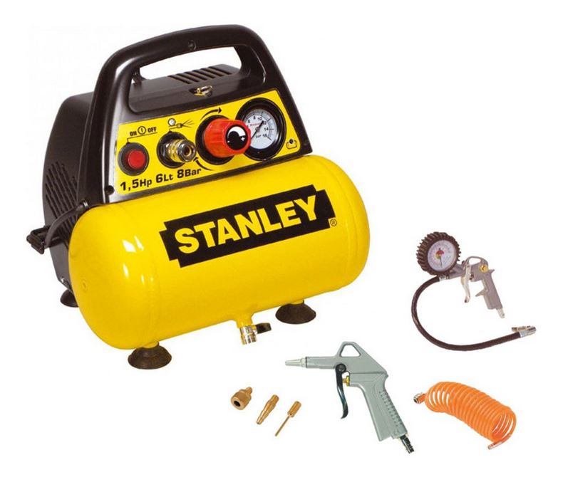 STANLEY DN 200/8/6 KIT KOMPRESOR SAMOMAZNÝ S NÁDRŽÍ 6L A TLAKEM 8BAR + PŘÍSLUŠENSTVÍ