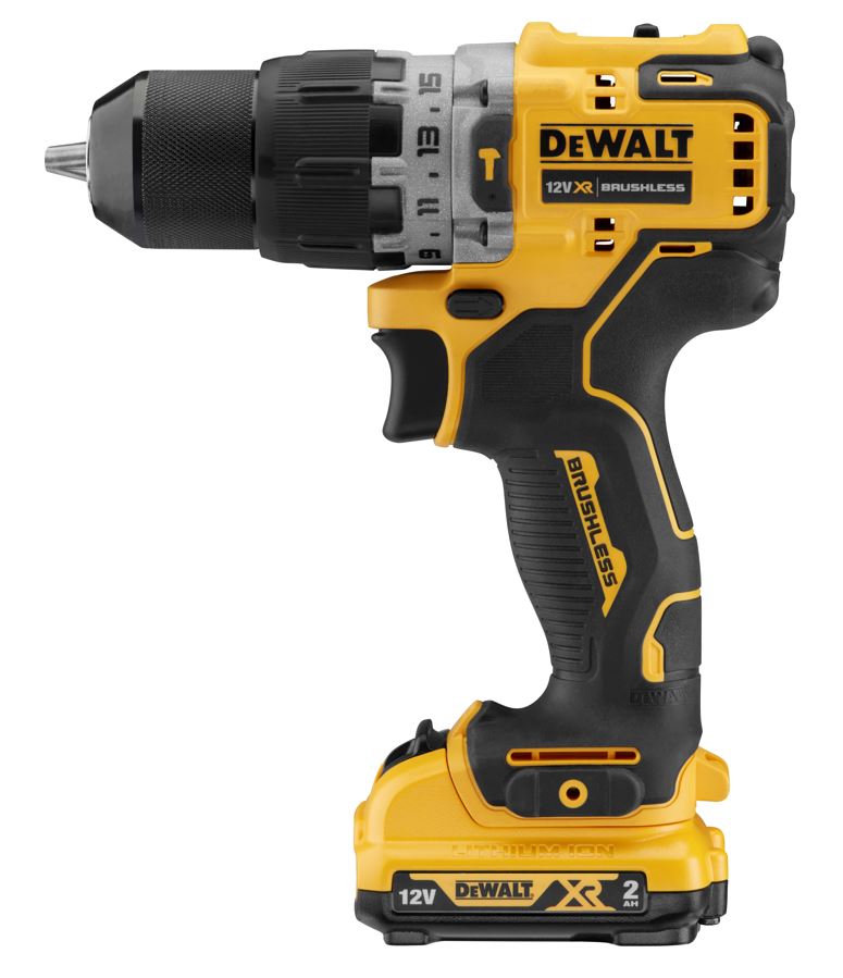 DCD706D2 DEWALT 12V AKU BEZUHLÍKOVÁ PŘÍKLEPOVÁ VRTAČKA/ŠROUBOVÁK, 2 X 2,0 AH BATERIE XR LI-ION, NABÍJEČKA, KUFR T-STAK