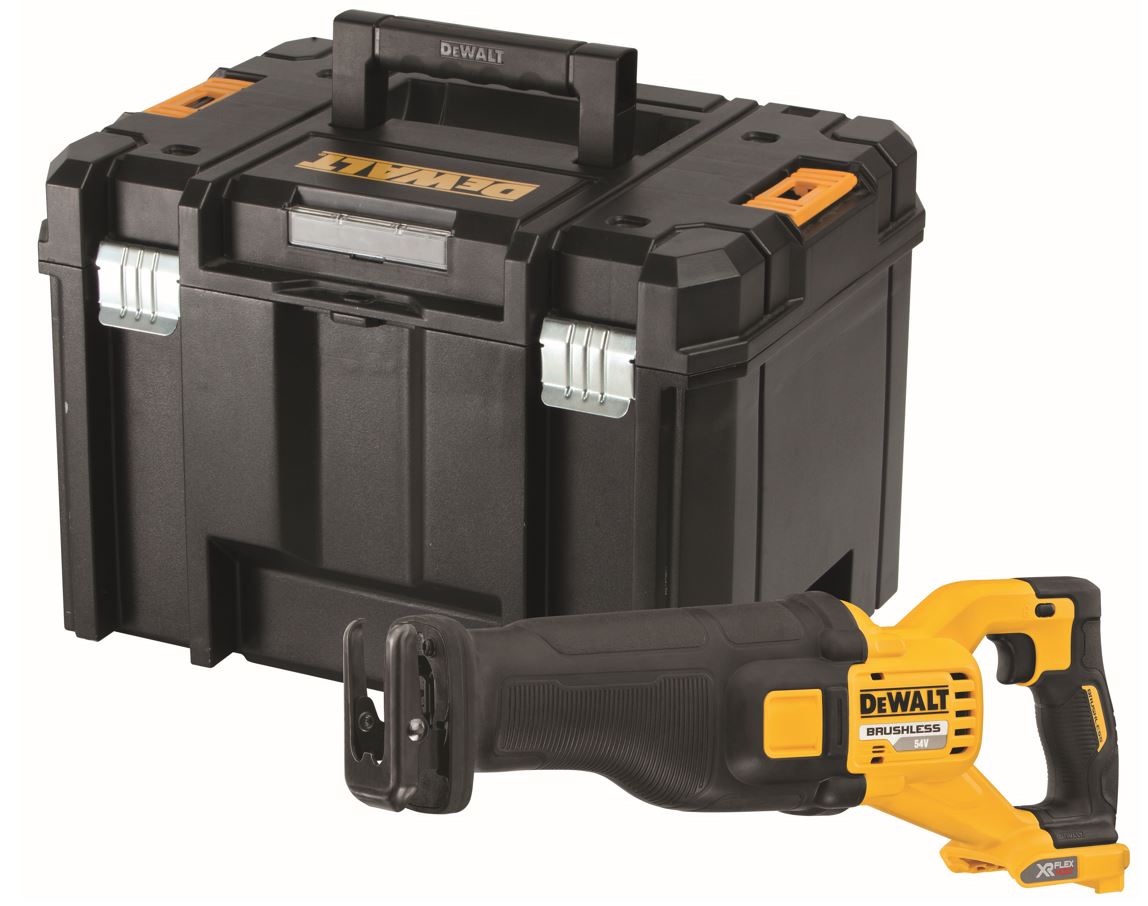 DCS389NT DEWALT 54V XR AKU FLEXVOLT BEZUHLÍKOVÁ MEČOVÁ PILA, BEZ BATERIE A NABÍJEČKY, KUFR T-STAK