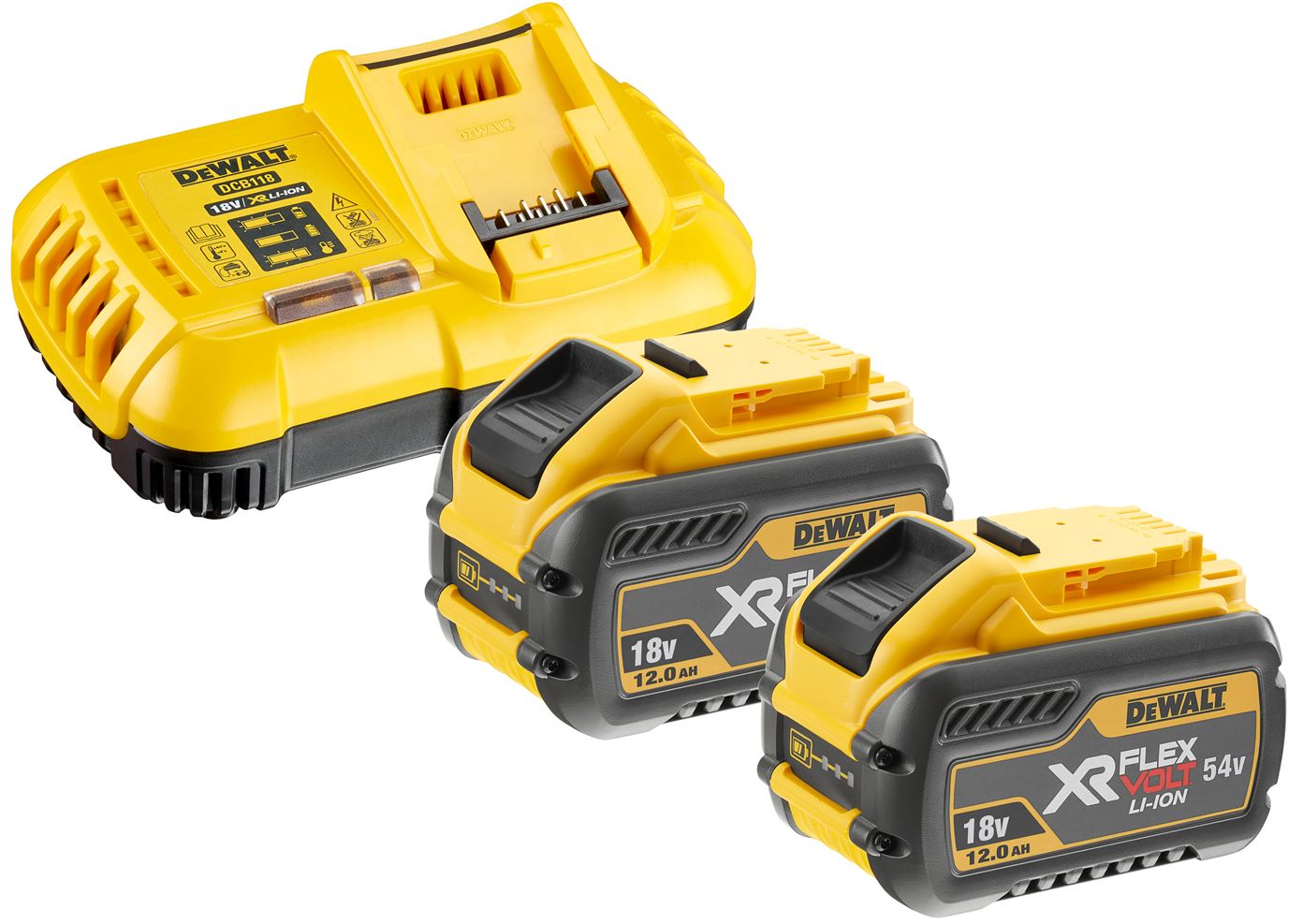 DCB118Y2 DeWALT 2X BATERIE FLEXVOLT XR LI-ION 12,0AH 54/18VOLT A NABÍJEČKA