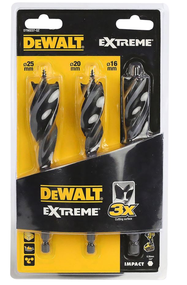 DT90237 DEWALT 3DÍLNÁ SADA VRTÁKŮ S TŘEMI DRÁŽKAMI