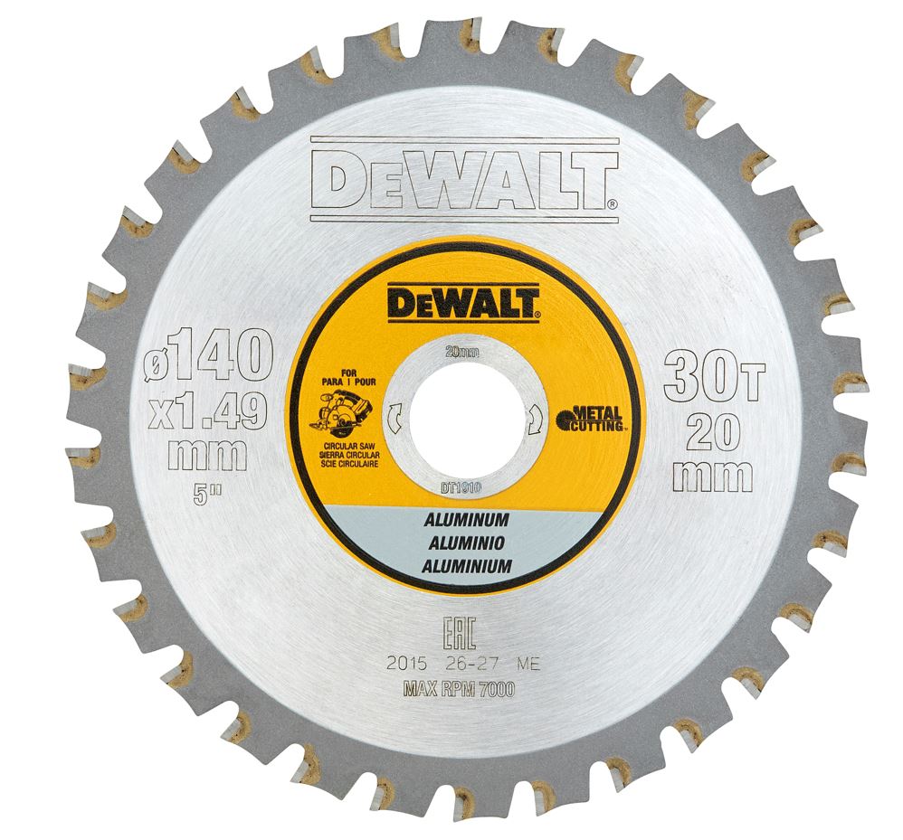 DT1910 DEWALT PILOVÝ KOTOUČ 140 X 20MM, 30 ZUBŮ, PRO AKU PILY NA ŘEZÁNÍ HLINÍKU