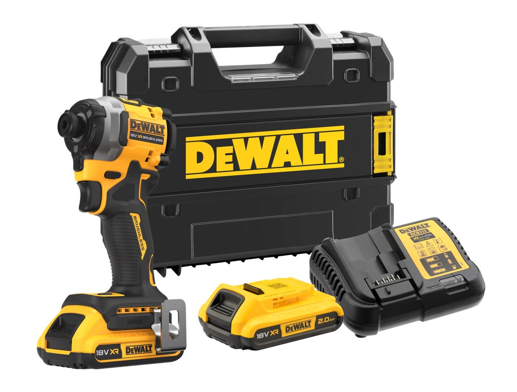 DCF850D2T DEWALT 18V AKU BEZUHLÍKOVÝ RÁZOVÝ UTAHOVÁK 1/4, 2 X BATERIE 2,0 AH, NABÍJEČKA, KUFR T-STAK