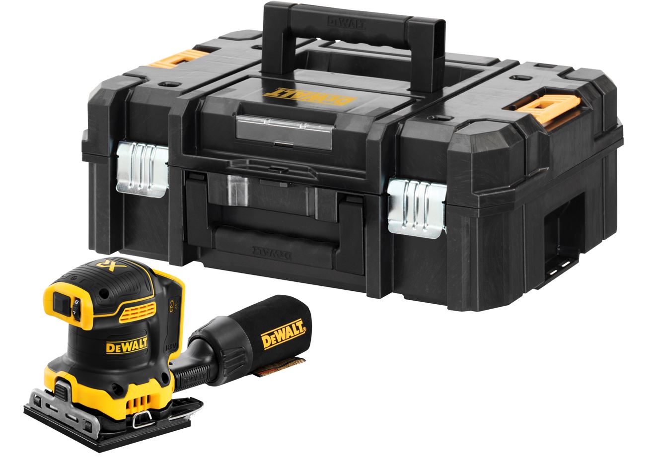 DCW200NT DEWALT 18V BEZUHLÍKOVÁ VIBRAČNÍ BRUSKA, BEZ BATERIE A NABÍJEČKY, KUFR T-STAK