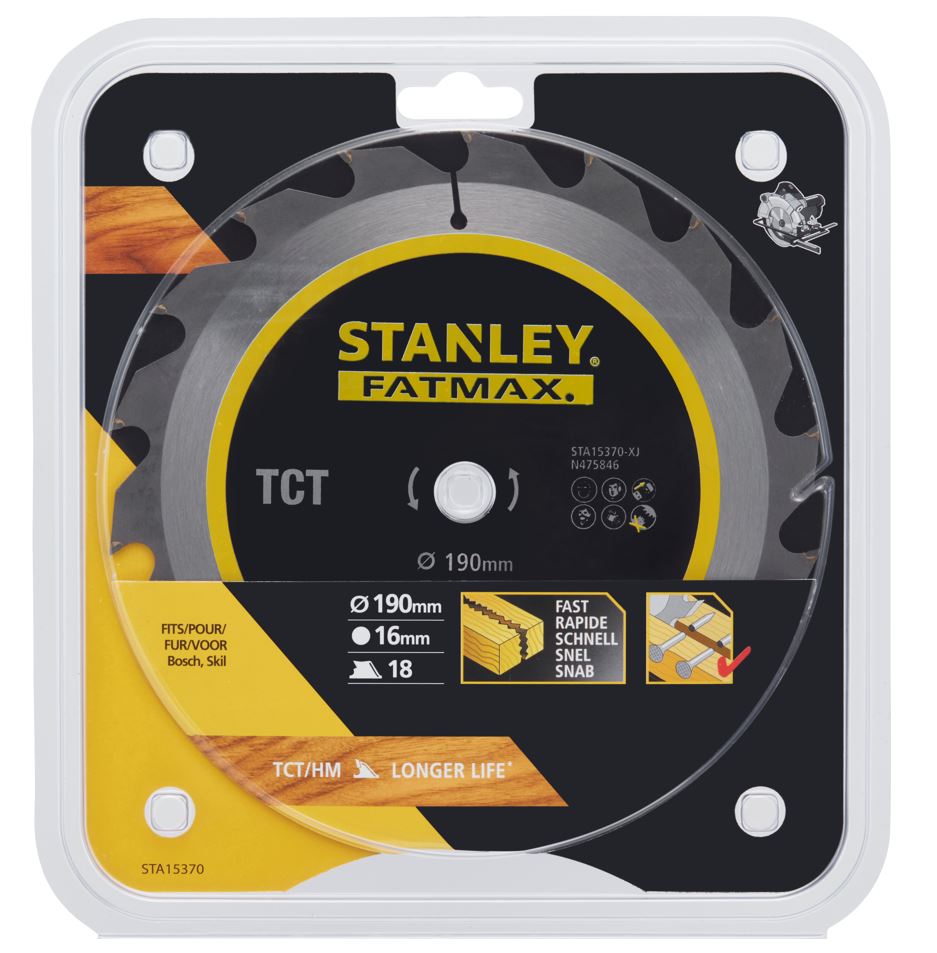 Dewalt STA15370-XJ STANLEY PILOVÝ KOTOUČ TCT/HM 190 X 16 MM, BROUSITELNÝ PRO PODÉLNÉ ŘEZY, 18 ZUBŮ