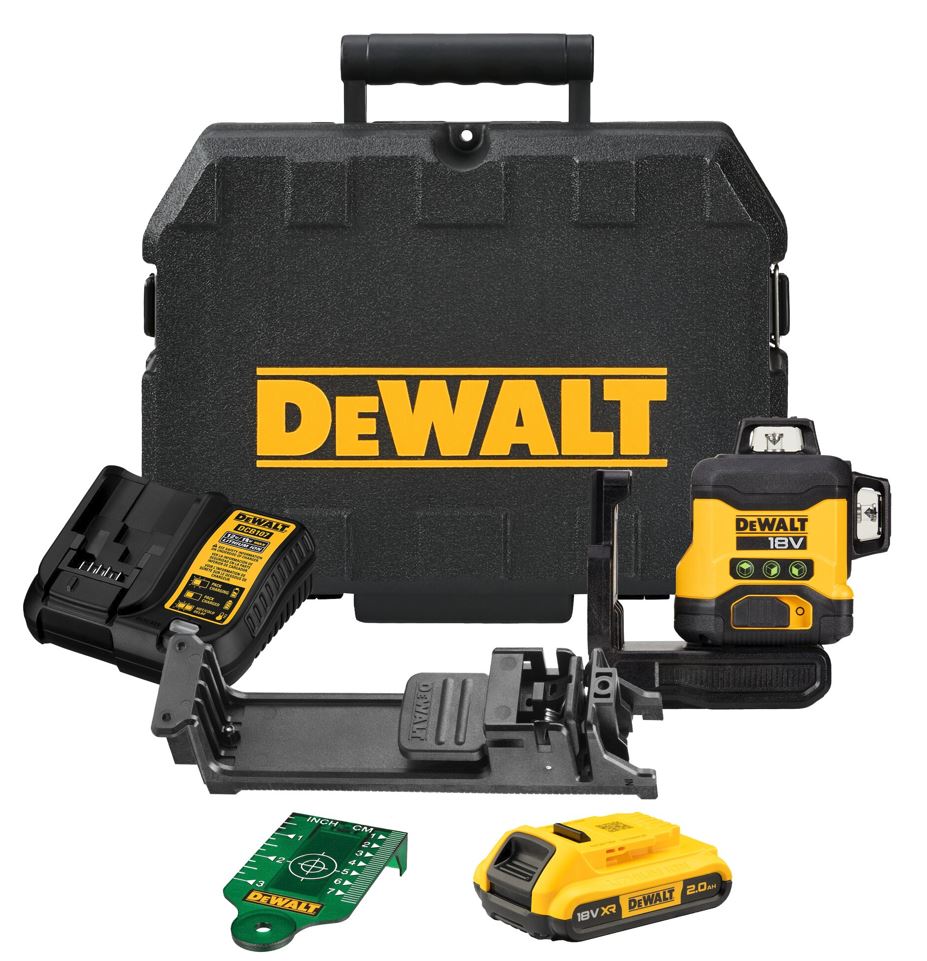 DCLE34031D1 DEWALT 18V XR AKU ZELENÝ LASER, 3 X 360°, 1 X 2,0 AH BATERIE, NABÍJEČKA