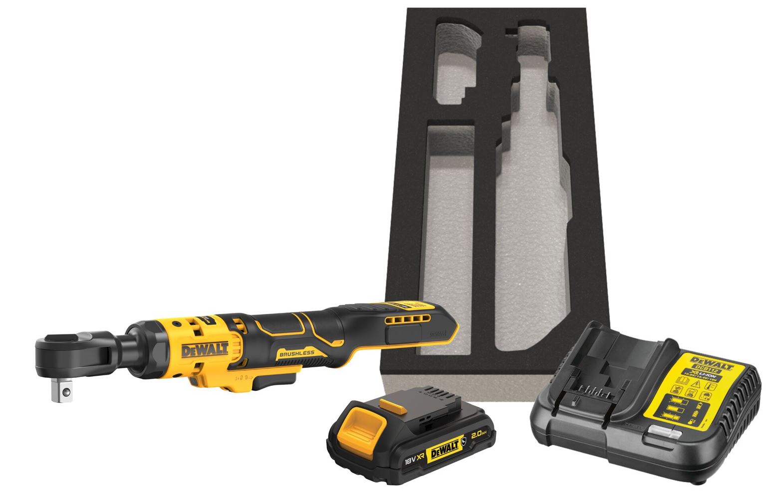 DCF512D1G DEWALT 18V AKU BEZUHLÍKOVÁ RÁČNA 1/2", MAX. UTAHOVACÍ MOMENT 95 NM, 1 X 2,0 AH BATERIE, NABÍJEČKA, PUR VLOŽKA PRO ULOŽENÍ DO VOZÍKU