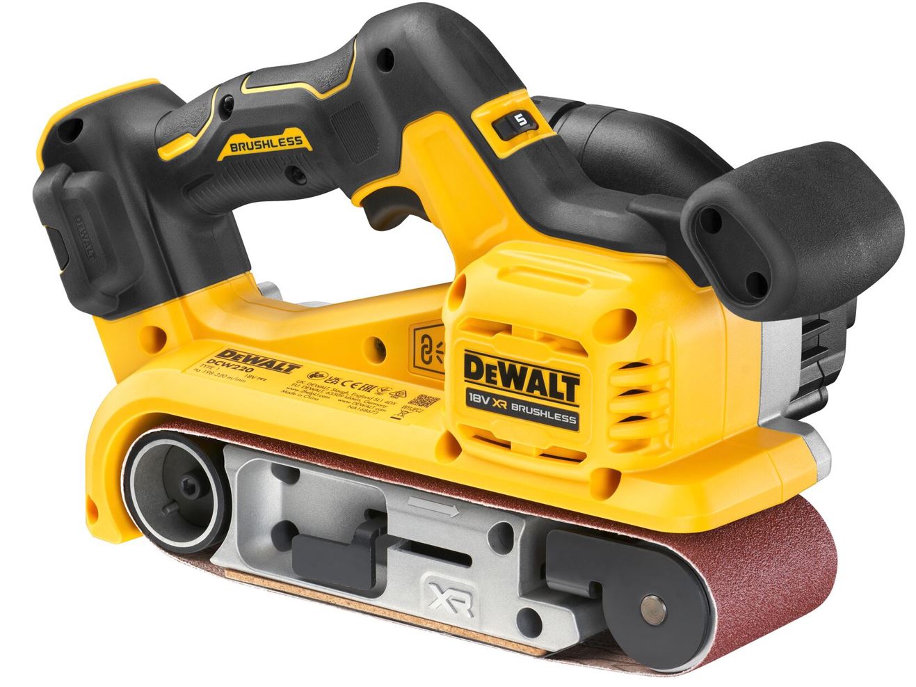 DCW220N DEWALT 18V AKU BEZUHLÍKOVÁ PÁSOVÁ BRUSKA, BEZ BATERIE A NABÍJEČKY, KARTONOVÁ KRABICE