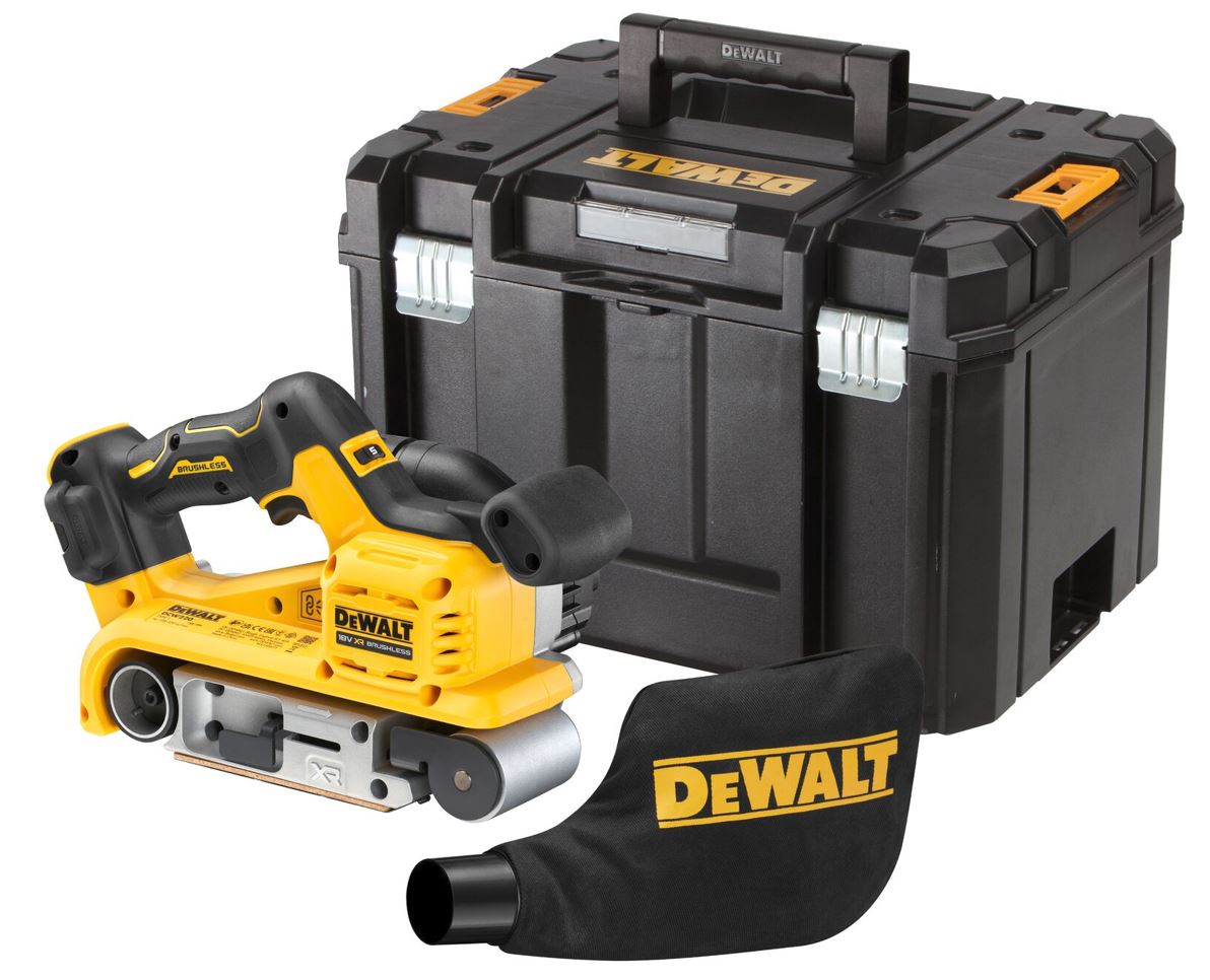 DCW220NT DEWALT 18V AKU BEZUHLÍKOVÁ PÁSOVÁ BRUSKA, BEZ BATERIE A NABÍJEČKY, KUFR T-STAK