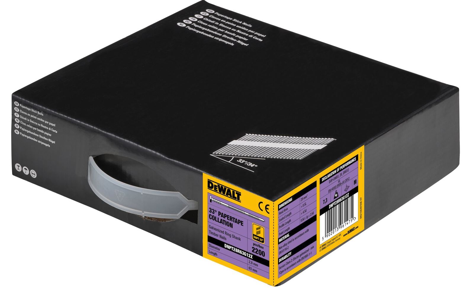 DNPT28R63G12Z DEWALT KONVEXNÍ HŘEBÍKY 2,8 X 63 MM, 2200 KS, GALVANIZOVANÉ