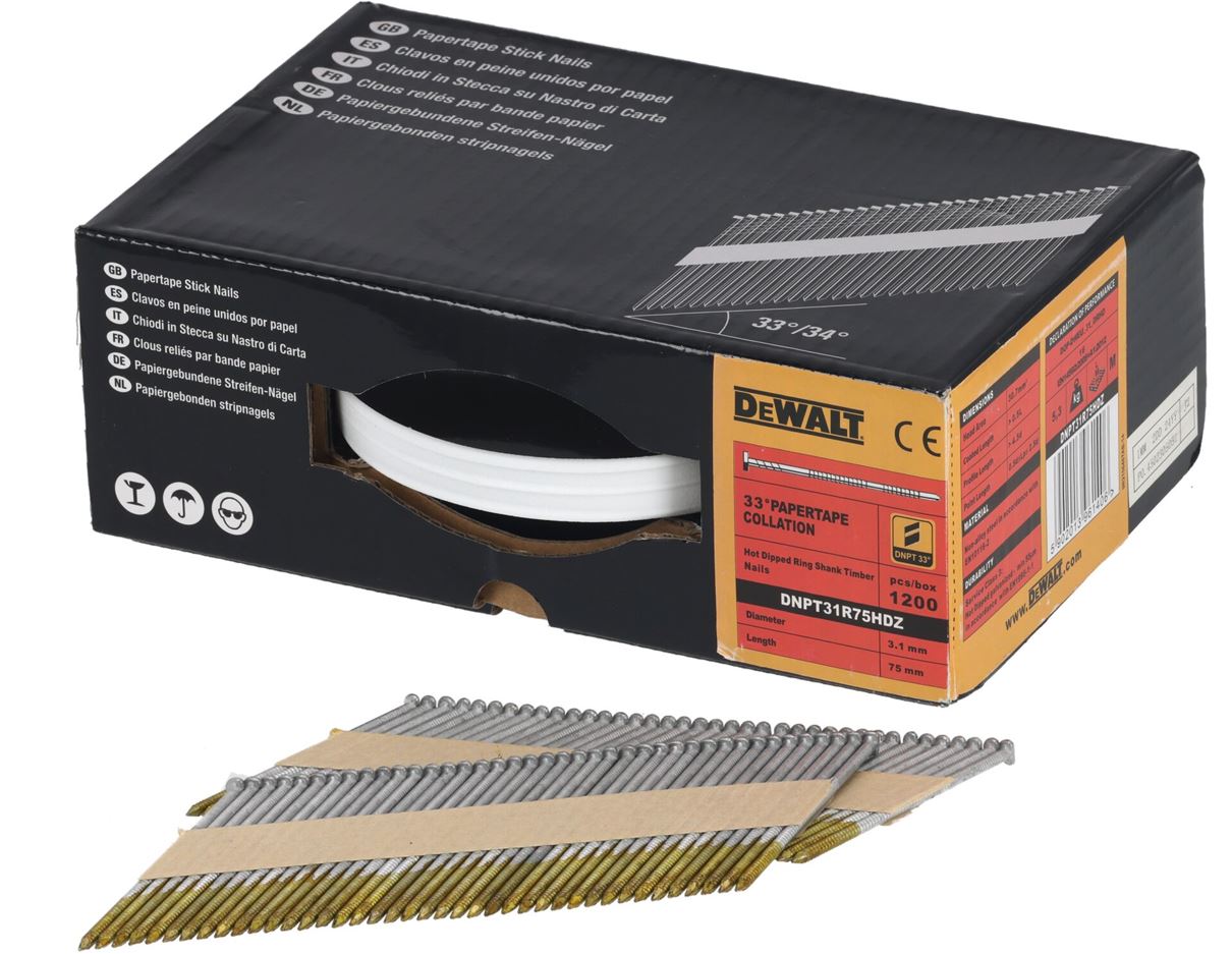 DNPT31R75HDZ DEWALT KONVEXNÍ HŘEBÍKY 3,1 X 75 MM, 1100 KS, ŽÁROVĚ ZINKOVANÉ