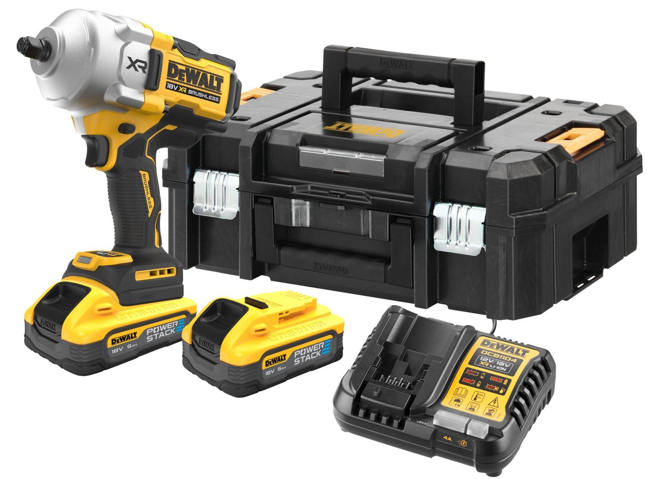 DCF961H2T DEWALT 18V AKU BEZUHLÍKOVÝ RÁZOVÝ UTAHOVÁK 1/2", 2 X POWERSTACK 5,0 AH BATERIE, NABÍJEČKA, KUFR T-STAK