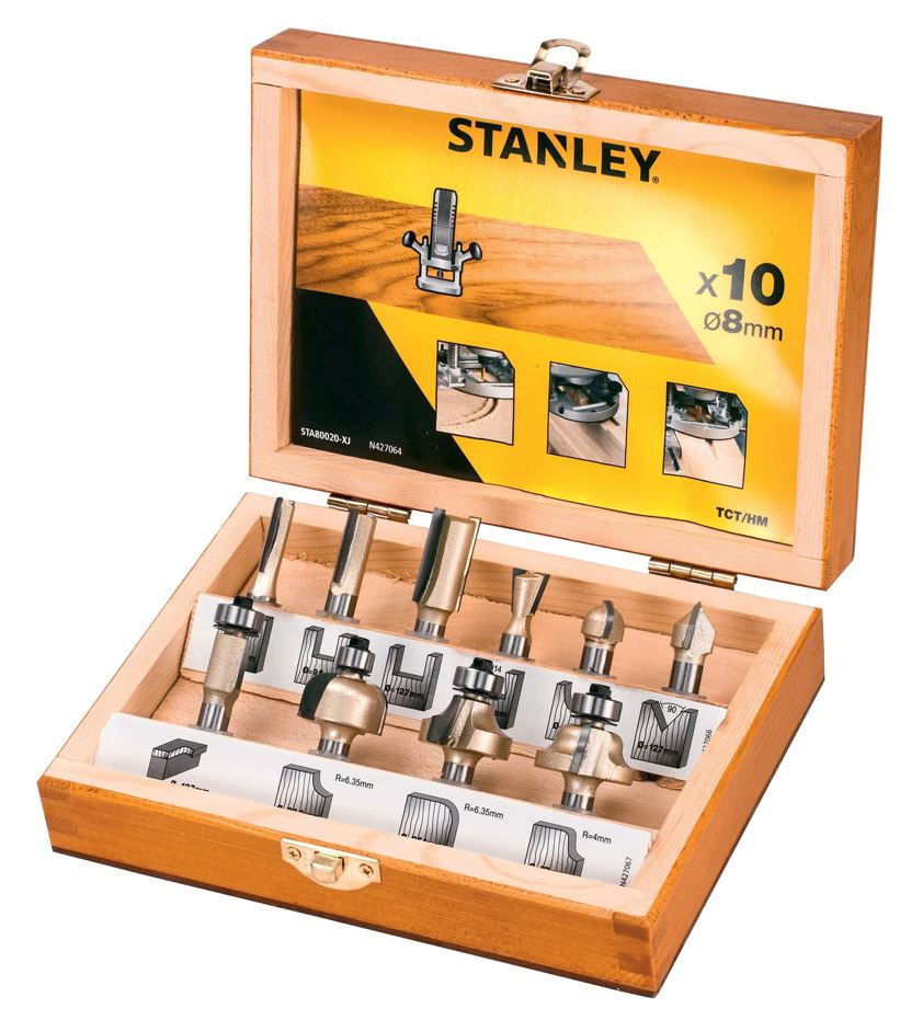 STA80020 STANLEY 10DÍLNÁ SADA TVAROVÝCH FRÉZ TCT / HM