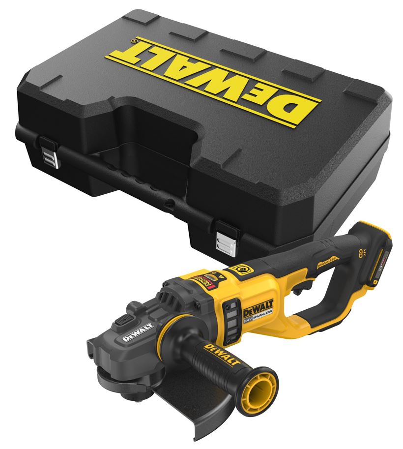 DCG460NK DEWALT AKU 54V ÚHLOVÁ BEZUHLÍKOVÁ BRUSKA FLEXVOLT 230MM, BEZ BATERIE A NABÍJEČKY, KUFR