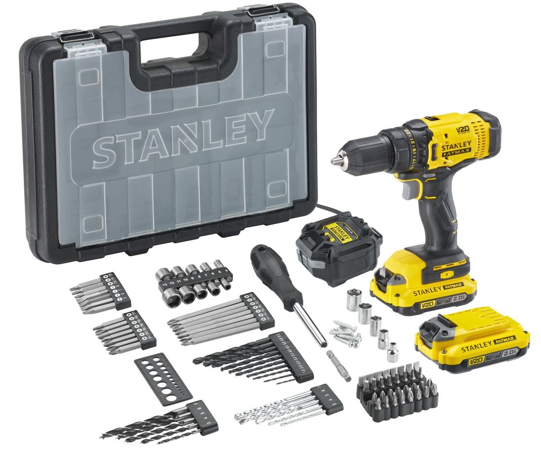 SFMCD700D2A-QW STANLEY FATMAX 18V AKU V20 VRTAČKA SE SADOU PŘÍSLUŠENSTVÍ - 100 KS