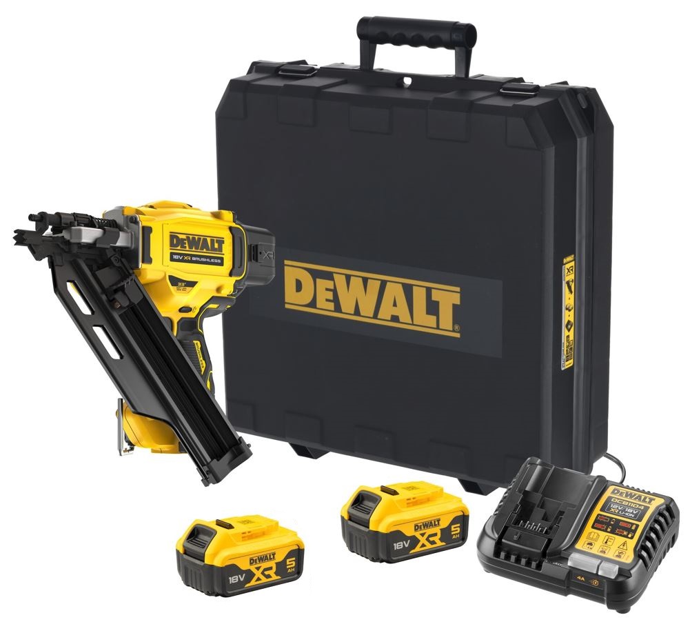 DCN930P2 DEWALT 18V AKU BEZUHLÍKOVÁ HŘEBÍKOVAČKA, 2 X 5,0 AH BATERIE, NABÍJEČKA, PLASTOVÝ KUFR