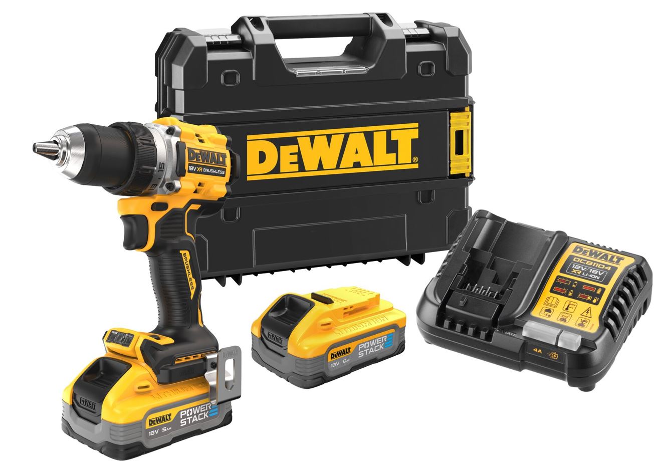 DCD800H2T DeWALT 18V AKU BEZUHLÍKOVÁ VRTAČKA/ŠROUBOVÁK , 2 X POWERSTACK 5,0 AH, NABÍJEČKA, KUFR T-STAK