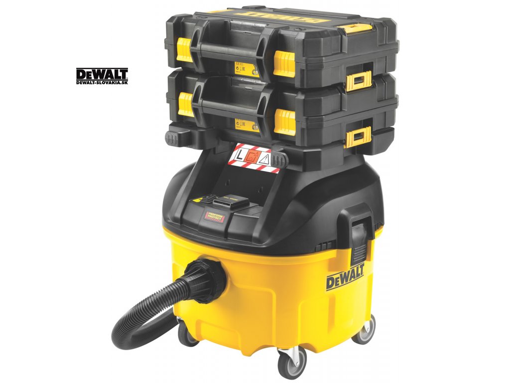 DWV901LT DeWALT Průmyslový vysavač na suché i mokré vysávání, 1 400W, 30l  nádoba, 4 080l/m, s podestou pro T-STAK kufry | DeWALT-SLOVAKIA.SK