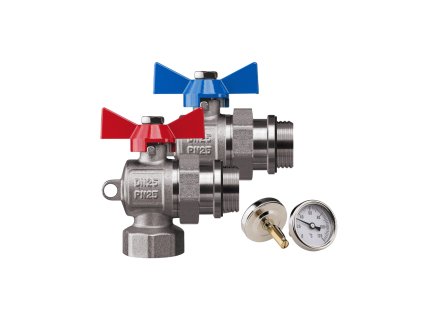 sada kulových ventilů 1 s teploměry rohové