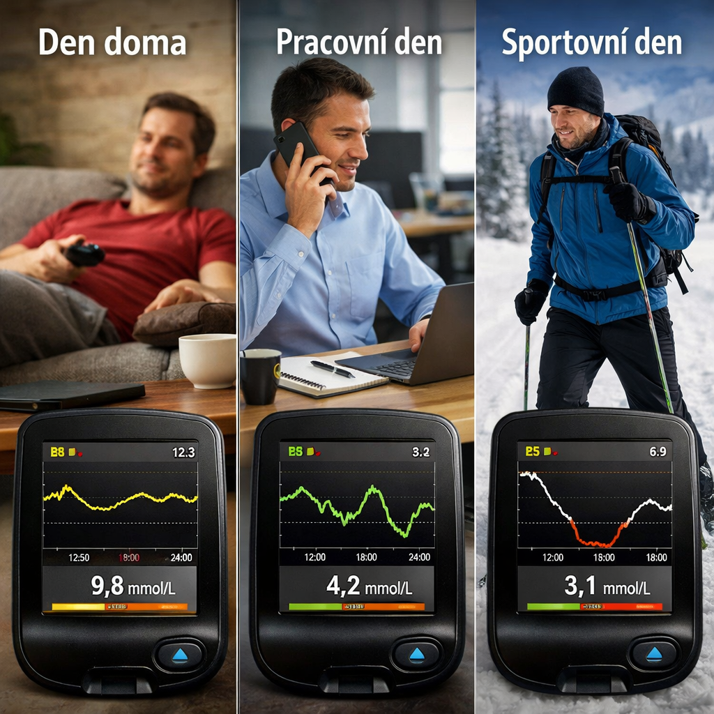 Gauč, práce a sport: tři dny, tři úplně jiné glykémie