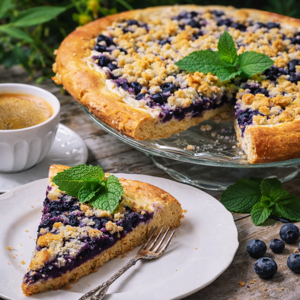 🫐 Špaldový koláč s tvarohem, borůvkami a mandlovou drobenkou