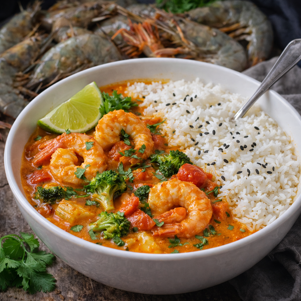 🍛 Červené kari s krevetami a rýží basmati